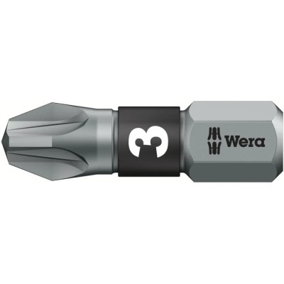 Wera Screwdriver Bit 6.35 mm Hex Drive, PZ3 Size, Stainless Steel, Chrome Plated 05056724001