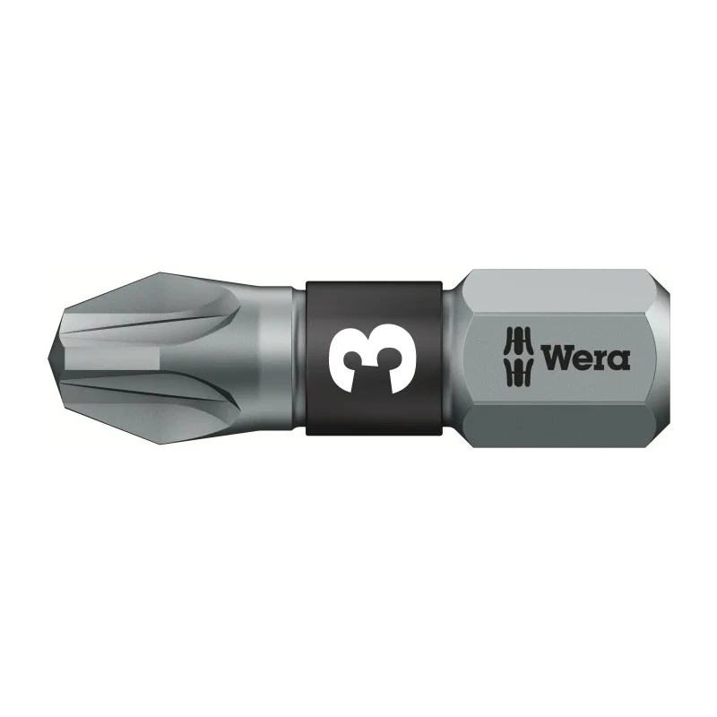 Wera Screwdriver Bit 6.35 mm Hex Drive, PZ3 Size, Stainless Steel, Chrome Plated 05056724001