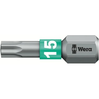 Wera Screwdriver Bit, 6.35 mm Hex Drive, T15 Size, 25 mm Overall Length 05066122001