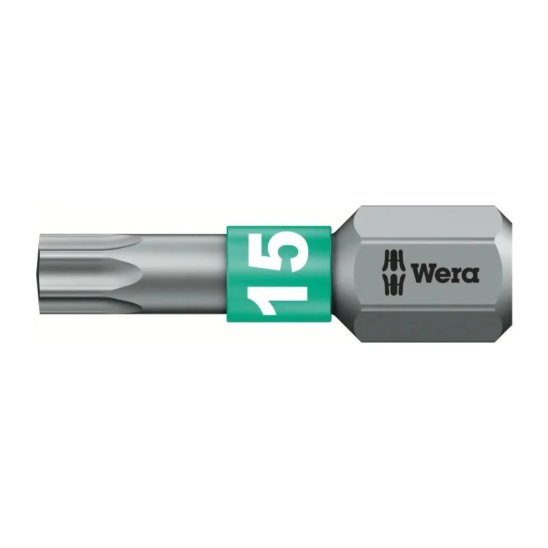 Wera Screwdriver Bit, 6.35 mm Hex Drive, T15 Size, 25 mm Overall Length 05066122001