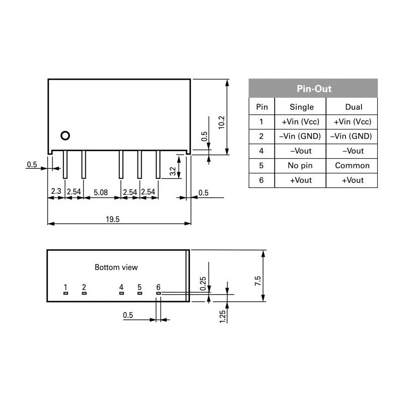 TRACOPOWER DC/DC Converter Through Hole 5V DC 200mA 10.8-13.2V Input 2W TMH 1205D