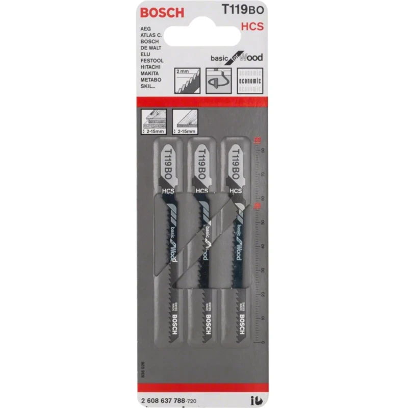 Bosch Jigsaw Blade 13 Teeth Per Inch Wood Cutting 56 mm HCS T119BO 2608637788