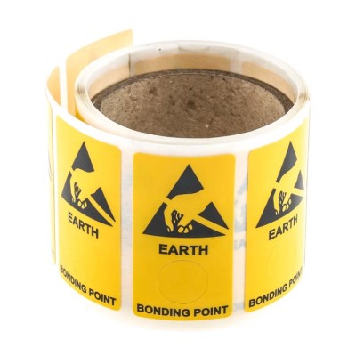 RS PRO Yellow Vinyl ESD Label Earth Bonding Point Self-Adhesive 300 mm x 150 mm 364-3622