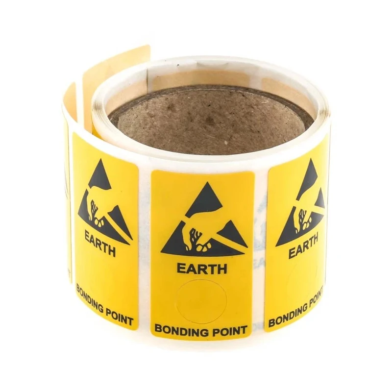 RS PRO Yellow Vinyl ESD Label Earth Bonding Point Self-Adhesive 300 mm x 150 mm 364-3622