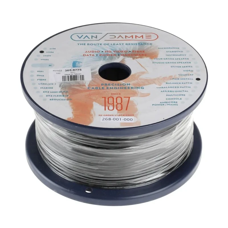 Van Damme Audio Cable Classic 1 Pair Series 2 Core, 0.2 mm CSA Screened, 3.5 mm OD, 100 m, Black 268-001-000