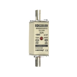 Mersen 32A NH Fuse NH000 500V AC Ceramic gG Type with Leaf Spring Indicator NH000GG50V32/3