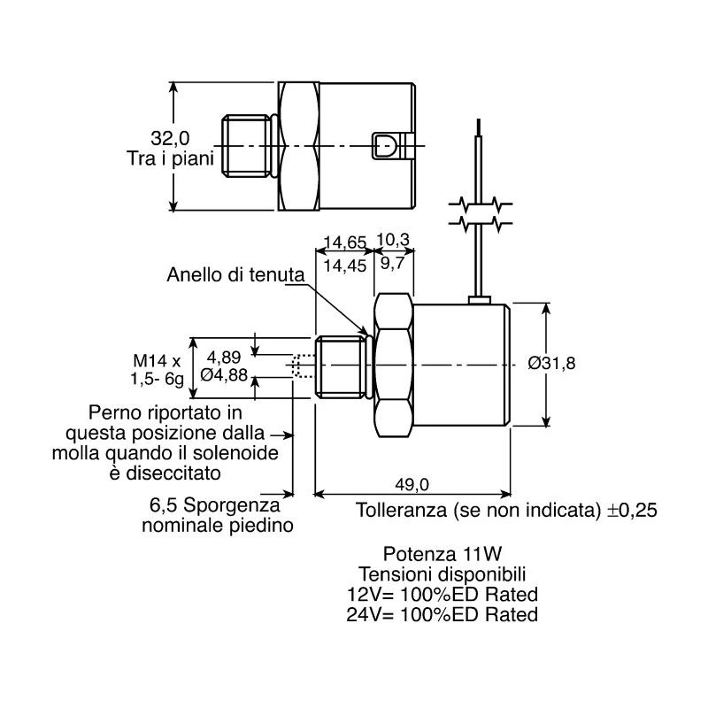 Mechetronics Linear Solenoid 12V DC 11W 6.5mm Stroke 24.5mm Length SD283A6P1