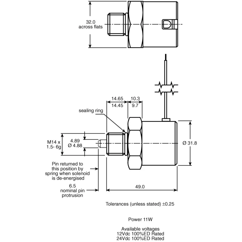 Mechetronics Linear Solenoid 12V DC 11W 6.5mm Stroke 24.5mm Length SD283A6P1
