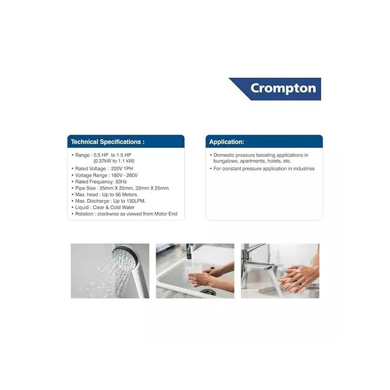 Crompton 0.5 HP Single Pressure Booster Pump With Tank, CFMSMB3D0.50-V8