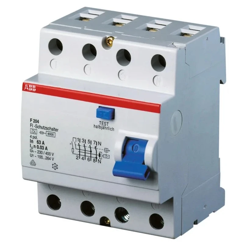 ABB F200 Series Residual Current Circuit Breaker 25A 4-Pole 300mA Type A 400V AC 2CSF204101R3250 - F204A-25/0.3