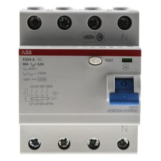 ABB Residual Current Circuit Breaker 63A 4-Pole 300 mA Type A 0.3A 400V AC F200 Series 2CSF204101R3630 - F204A-63/0.3