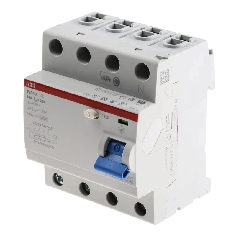 ABB Residual Current Circuit Breaker 63A 4-Pole 300 mA Type A 0.3A 400V AC F200 Series 2CSF204101R3630 - F204A-63/0.3