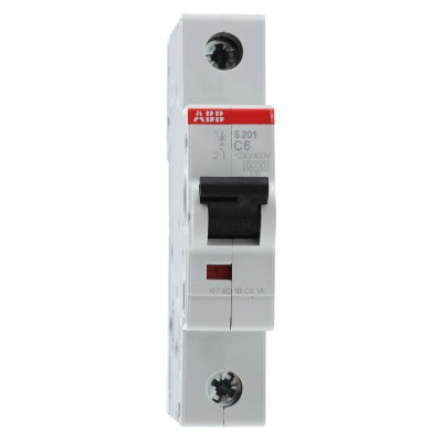 ABB Miniature Circuit Breaker 1-Pole 6A Type C 253V AC 72V DC Thermal Tripping 2CDS251001R0064 S201-C6