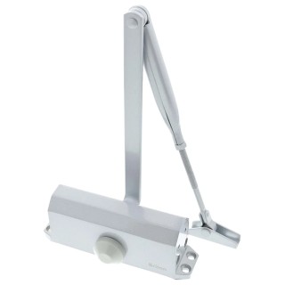 Briton Silver Steel Overhead Door Closer Adjustable Strength Fire Door Compatible 950mm Width 60kg Max 180° Opening 121CE.SES