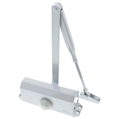 Briton Silver Steel Overhead Door Closer Adjustable Strength Fire Door Compatible 950mm Width 60kg Max 180° Opening 121CE.SES