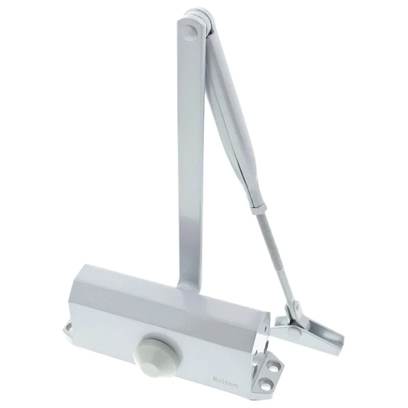 Briton Silver Steel Overhead Door Closer Adjustable Strength Fire Door Compatible 950mm Width 60kg Max 180° Opening 121CE.SES