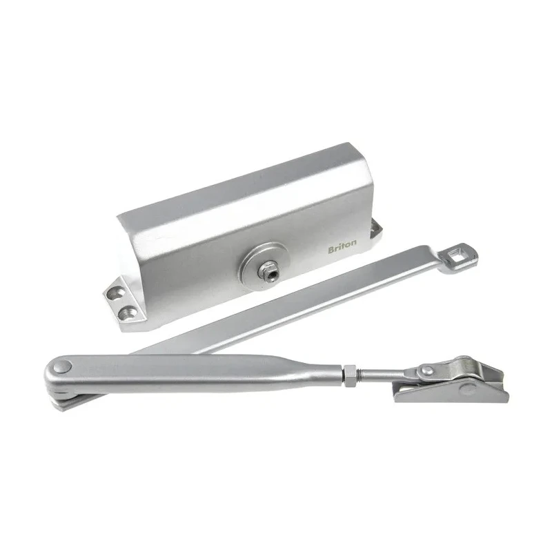 Briton Silver Steel Overhead Door Closer Adjustable Strength Fire Door Compatible 950mm Width 60kg Max 180° Opening 121CE.SES