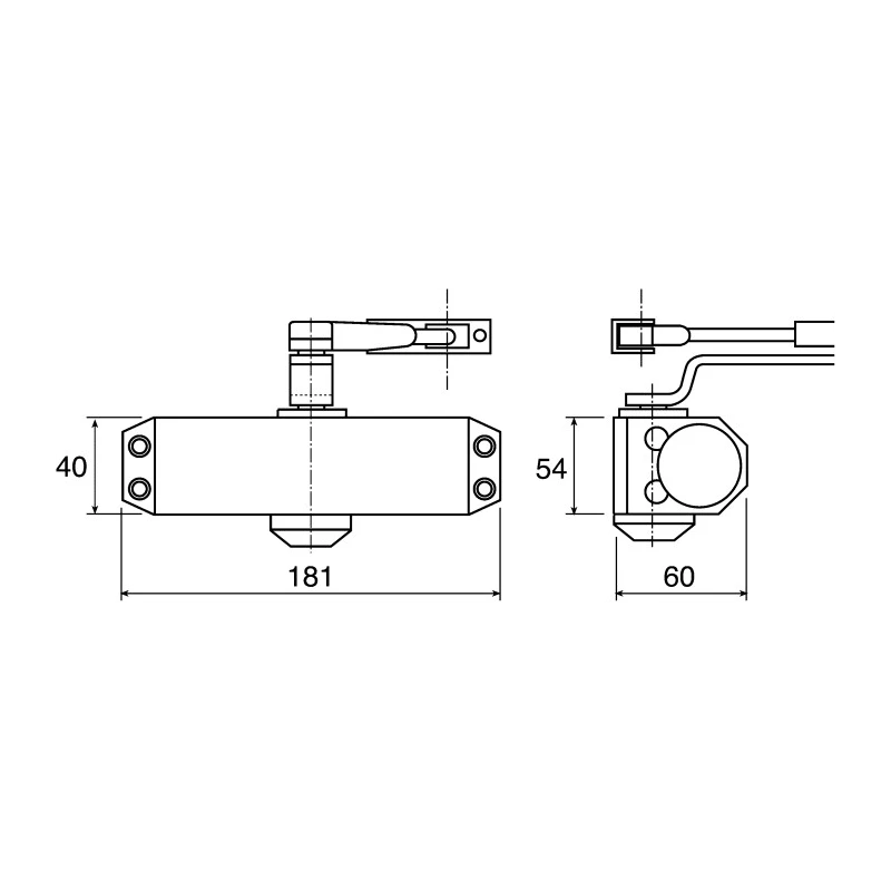 Briton Silver Steel Overhead Door Closer Adjustable Strength Fire Door Compatible 950mm Width 60kg Max 180° Opening 121CE.SES