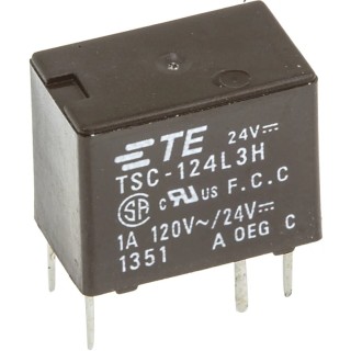 TE Connectivity Miniature PCB Signal Relay 24V DC Coil, 1A Switching Current, DPDT Contact Configuration TSC-124L3H000