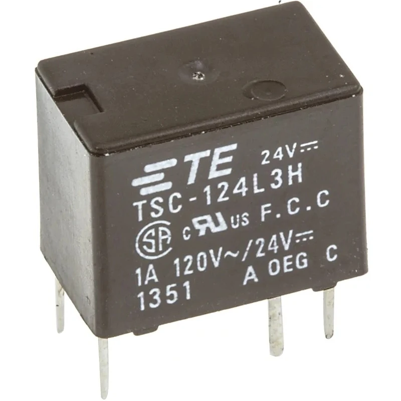 TE Connectivity Miniature PCB Signal Relay 24V DC Coil, 1A Switching Current, DPDT Contact Configuration TSC-124L3H000
