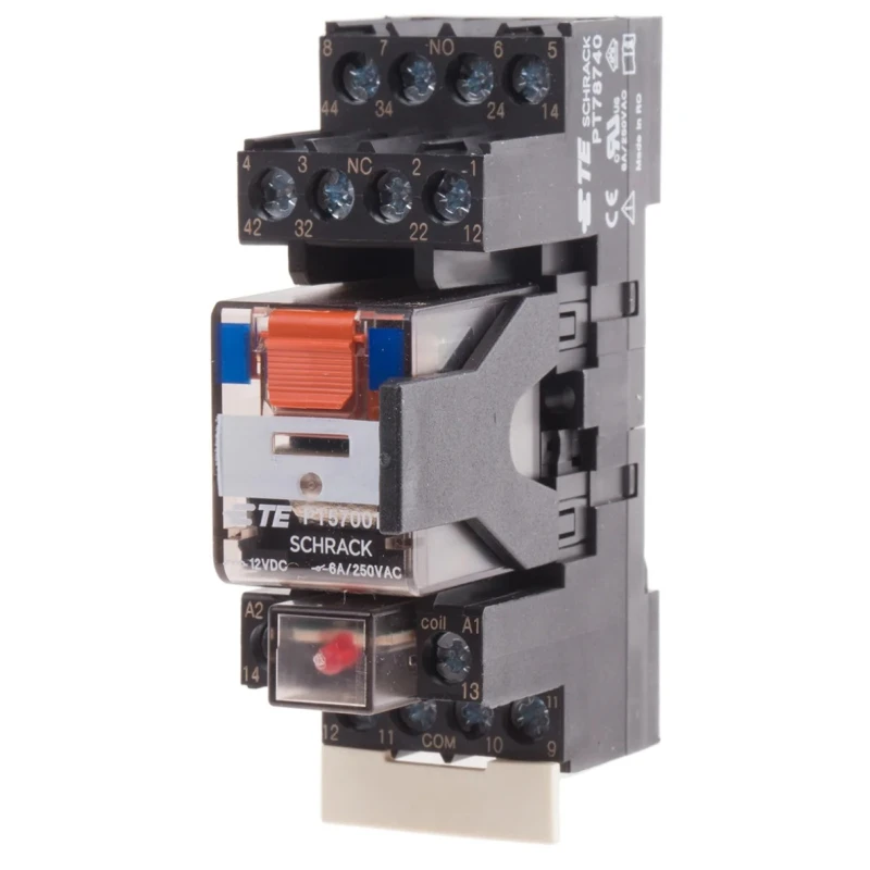 TE Connectivity DIN Rail Power Relay 12V dc Coil 6A Switching Current 4PDT PT5S7LB2 9-1415075-1