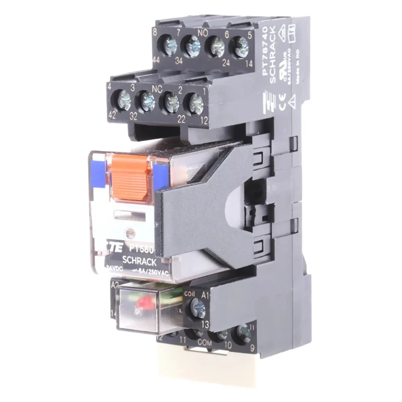 TE Connectivity DIN Rail Power Relay 24V dc Coil 6A Switching Current 4PDT PT5S8LC4 6-1415075-1
