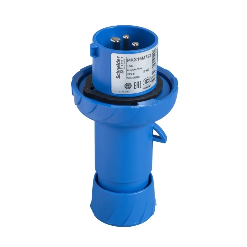 Schneider Electric Mureva IP67 Blue Cable Mount 2P+PE Straight Industrial Power Connector 16A 230V 