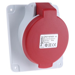 Schneider Electric Panel Mount Industrial Power Connector 16A 415V IP44 Red 3P+N+PE Mureva 