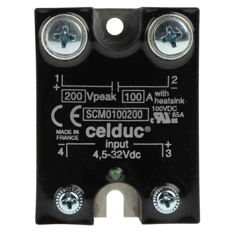 Celduc SCM Series Solid State Relay, 100 A Load, 200 V Load, 32V Control, DIN Rail Mount SCM0100200
