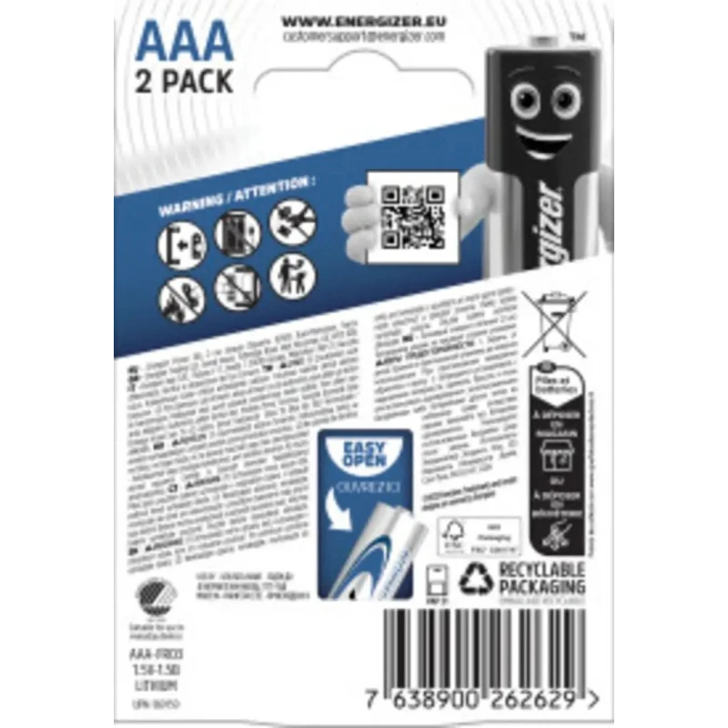 Energizer Ultimate Lithium Lithium Iron Disulphide AAA Battery 1.5 V 2-Pack 7638900262629