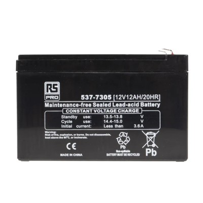 RS PRO 12 V T1 Sealed Lead Acid Battery 12 Ah AGM Construction 95mm x 151mm 537-7305