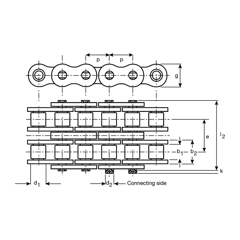 Witra 08B-2 Steel Roller Chain, 5 m Length, 31 mm Pin Length, ISO 606 (DIN 8187) Standard CW08B