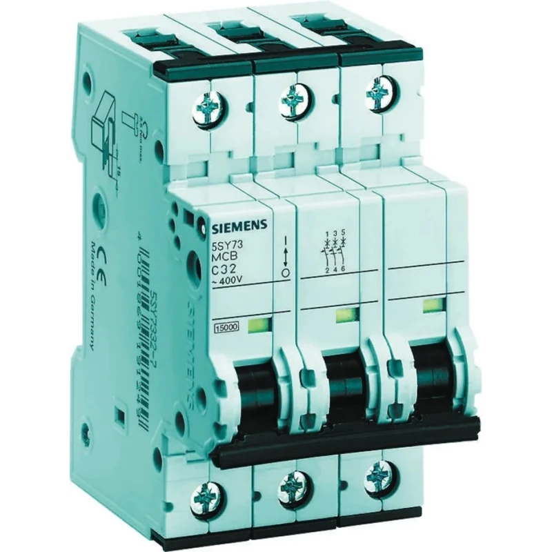 Siemens SENTRON Miniature Circuit Breaker 3-Pole 2A Type C 400V AC 15kA Breaking Capacity 5SY7302-7
