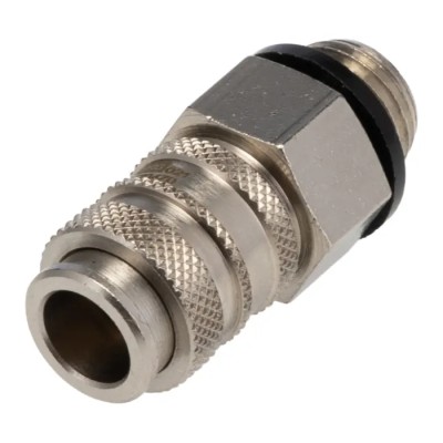 RS PRO Brass Pneumatic Quick Connect Coupling 1/4 in Male G Single Shut Off with Valve 667-1844