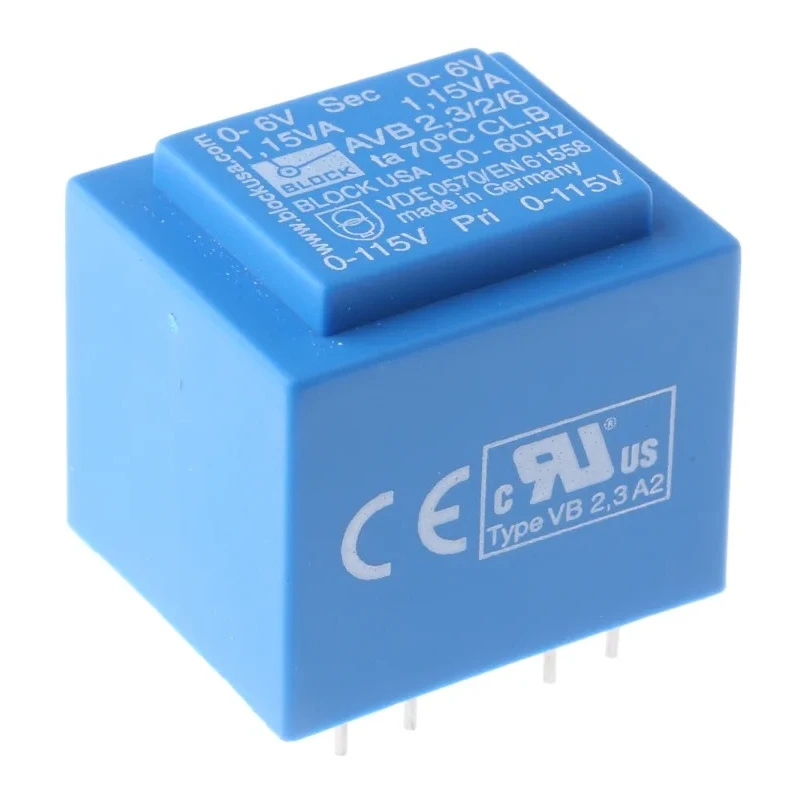 Block 6 V ac 2 Output Pin PCB Transformer, ENEC 10 (VDE), C-UL-US 2.3 VA AVB2.3/2/6