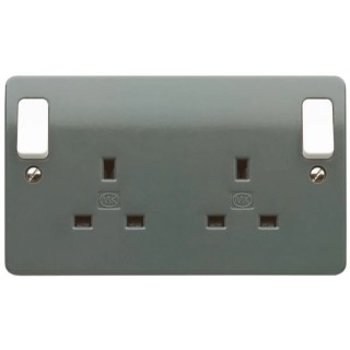 MK Electric 13A Grey 2 Gang Switched Indoor Plug Socket Type G British K2746 GRA