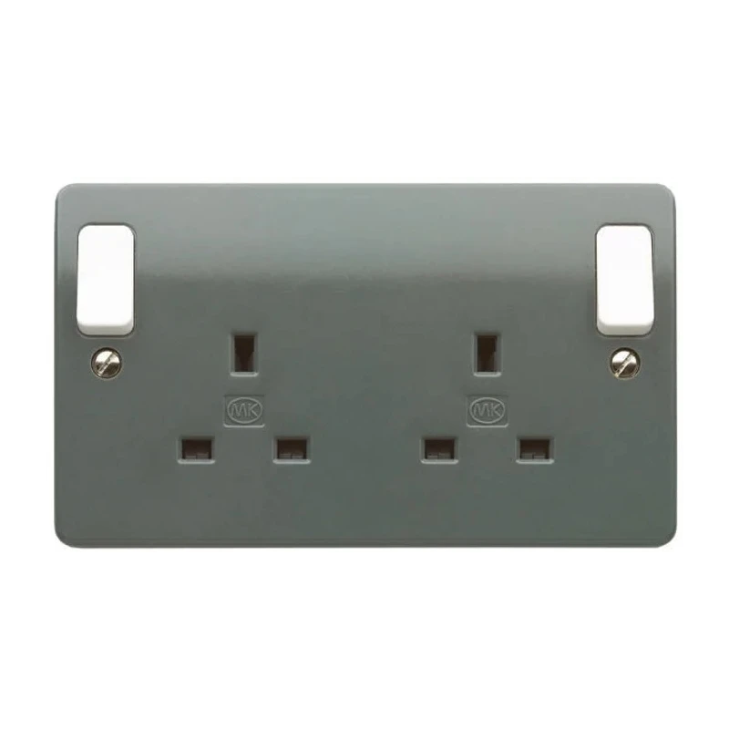 MK Electric 13A Grey 2 Gang Switched Indoor Plug Socket Type G British K2746 GRA