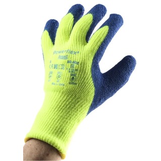 Ansell PowerFlex Yellow Acrylic Work Gloves Size 8 Latex Coating 80400080