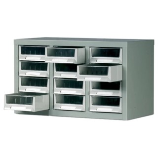 RS PRO Drawer Storage Unit Steel Cabinet 12 Drawers 350 mm Height x 586 mm Width x 290 mm Depth Grey 669-3793