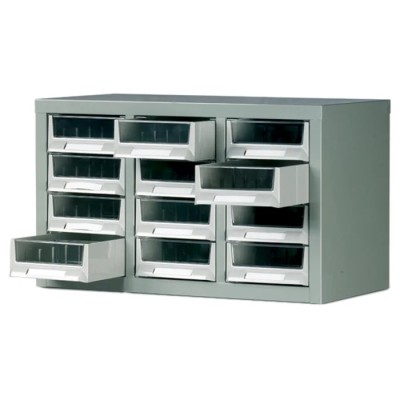 RS PRO Drawer Storage Unit Steel Cabinet 12 Drawers 350 mm Height x 586 mm Width x 290 mm Depth Grey 669-3793