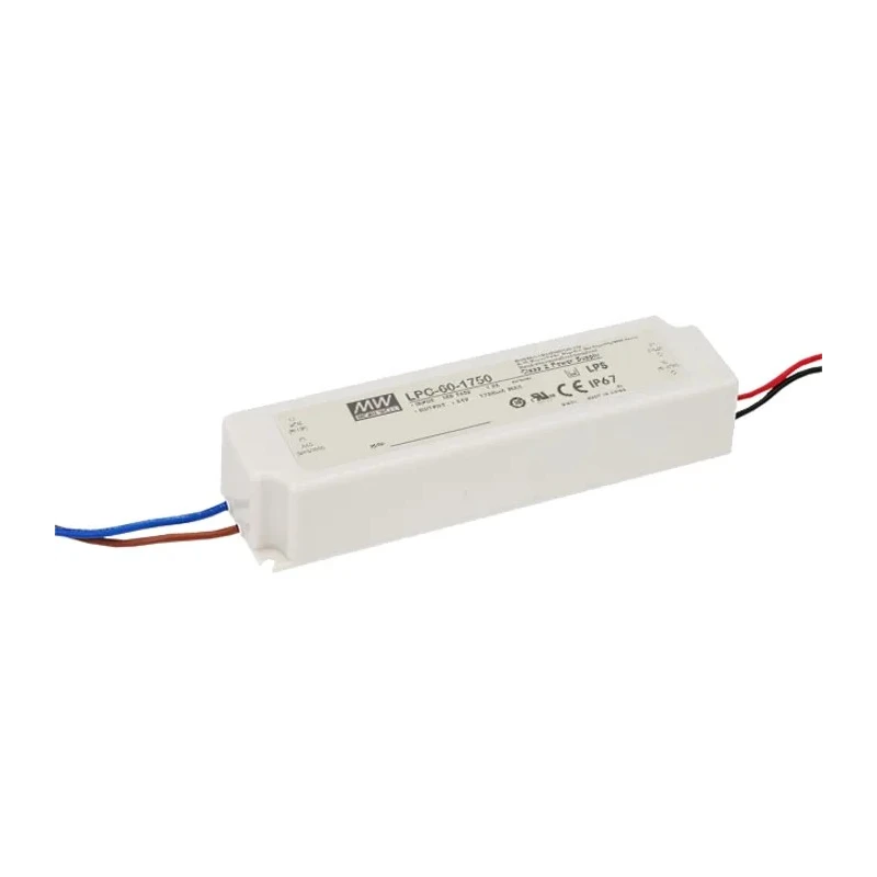 MEAN WELL  IP67 Enclosed 1 Output LED Driver, 34 V, 1750 mA, 59.5 W, Panel Mount, AC-DC, Constant Current