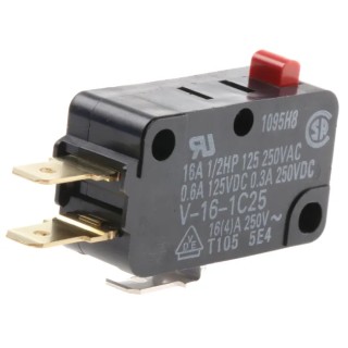 Omron Pin Plunger Micro Switch, Tab Terminal, 16A, 250 V ac, SPCO, IP40 V-16-1C25