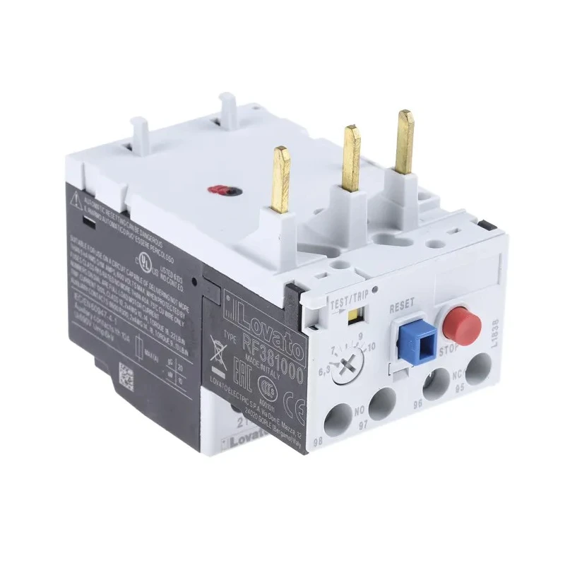 Lovato Electric Thermal Overload Relay 10A, 6.3 to 10A FLC Motor Rating, 3 Pole NO/NC Contacts RF38