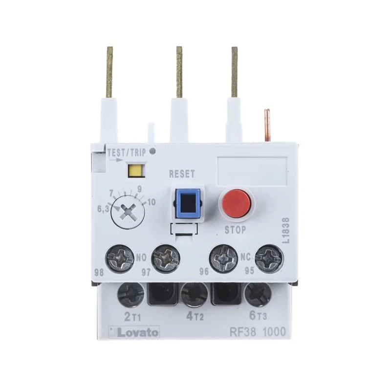 Lovato Electric Thermal Overload Relay 10A, 6.3 to 10A FLC Motor Rating, 3 Pole NO/NC Contacts RF38