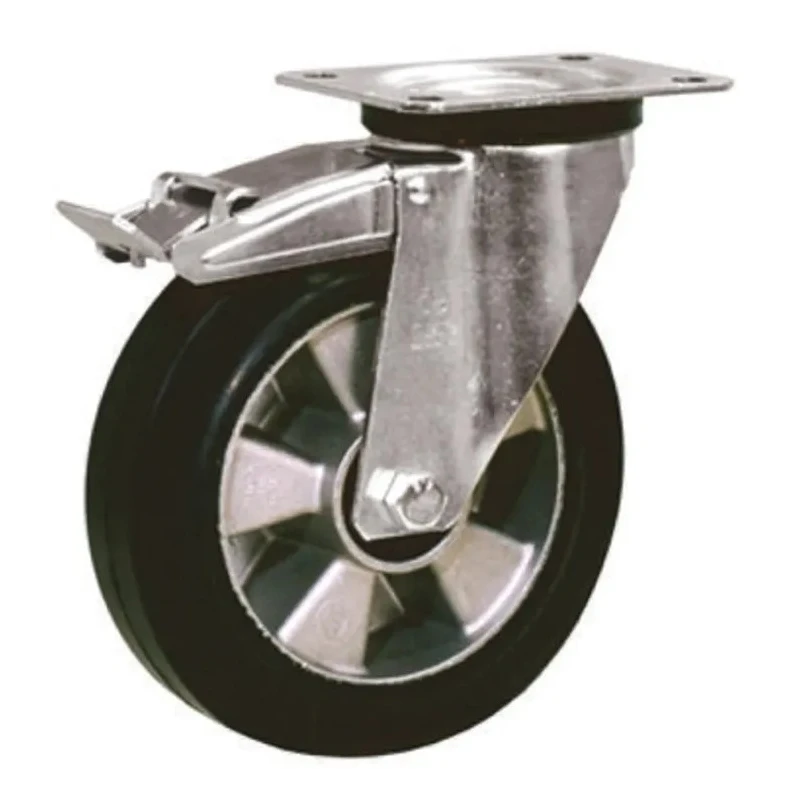 LAG Braked Swivel Castor, 300 kg Load Capacity, 160 mm Rubber Wheel, Galvanised Steel Frame, Roller Bearing, 16334 FR