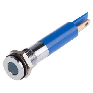 RS PRO Blue Panel Mount Indicator 12V DC 20mA Solder Tab Termination IP67 Flush Bezel 700-1678