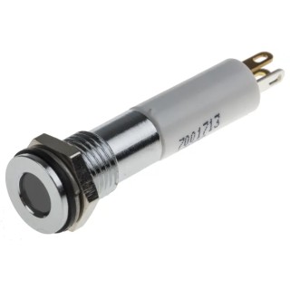 RS PRO Panel Mount Indicator, 12V DC, 20mA, Solder Tab Termination, IP67, Flush Bezel, 8 mm Mount Hole Size 700-1713