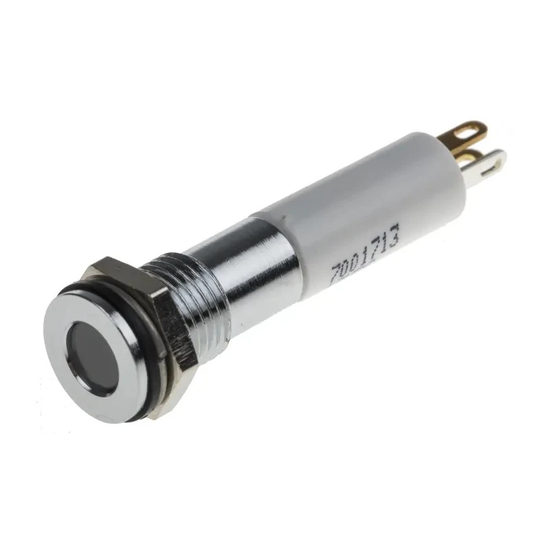 RS PRO Panel Mount Indicator, 12V DC, 20mA, Solder Tab Termination, IP67, Flush Bezel, 8 mm Mount Hole Size 700-1713
