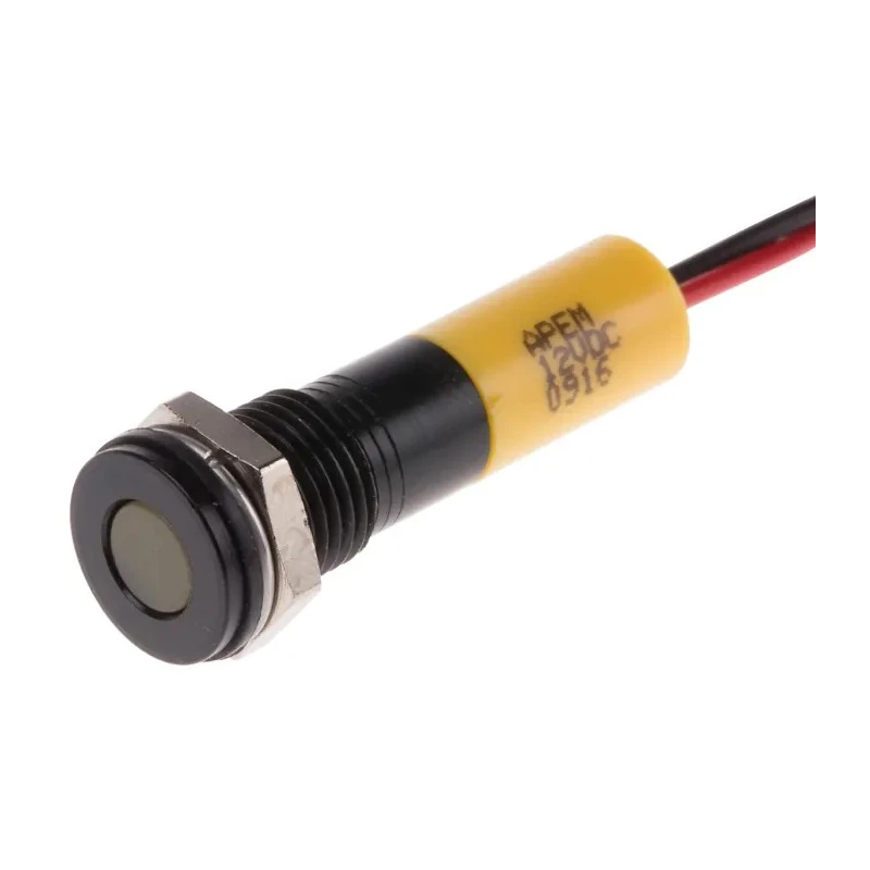 RS PRO Yellow Panel Mount Indicator 12V DC 20mA Lead Wire Termination IP67 Flush Bezel 700-1984