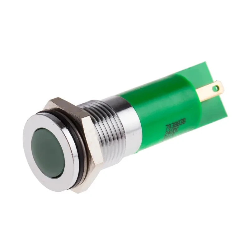 RS PRO Green Panel Mount Indicator 24V dc 20mA Solder Tab IP67 Flush Bezel 703-8838